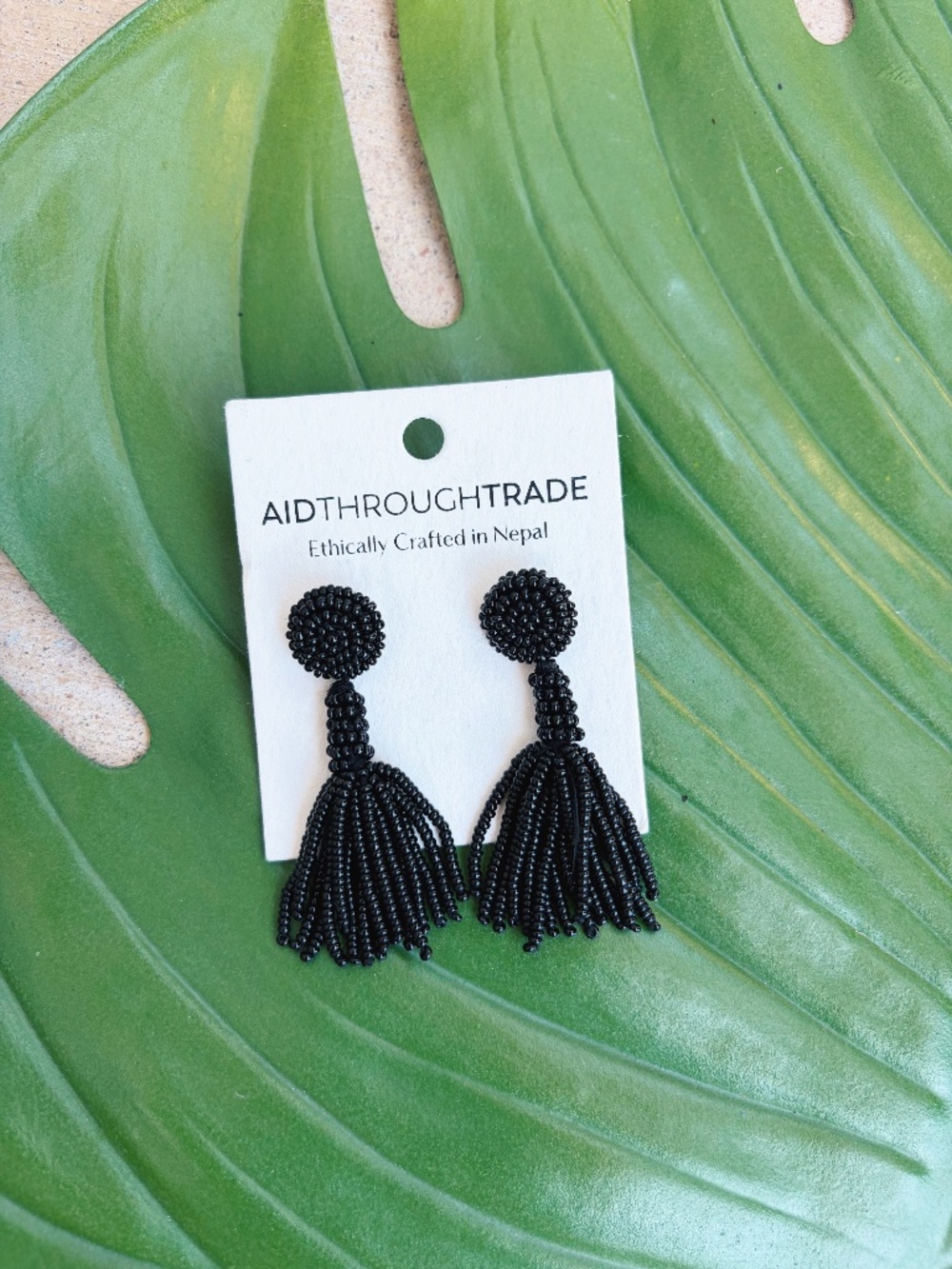 Fair Trade Aid Through Trade Black Seed Bead Earrings